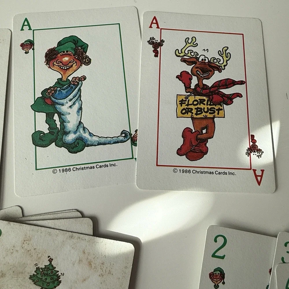 Christmas Theme Playing‎ Cards 1986 Santa Elf Tree Snowman Reindeer